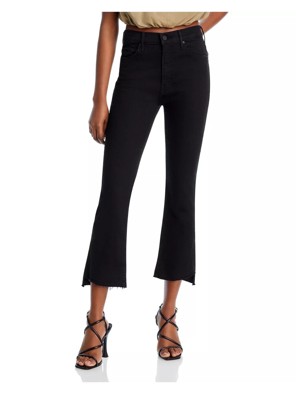 228$ Mother the Insider High Rise Crop Step Fray Bootcut Jeans Size 26 Black